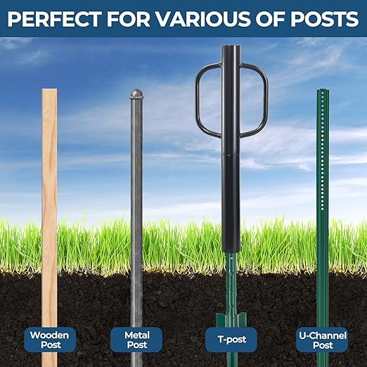 Fence Post Driver, 20LBS Fence Post Driver with Handle, 2.7 inch Inner Diameter Hand Post Pounder, Heavy Duty Driver Tool T Post Rammer for Fence Post U Channel Wooden Post Metal Post, Black