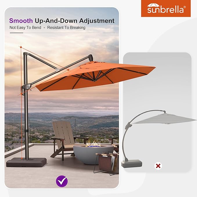 PURPLE LEAF 10FT Cantilever Patio Umbrella with 360-degree Rotation Aluminum Round Outdoor Offset Hanging Umbrella for Patio Pool, Burnt Orange