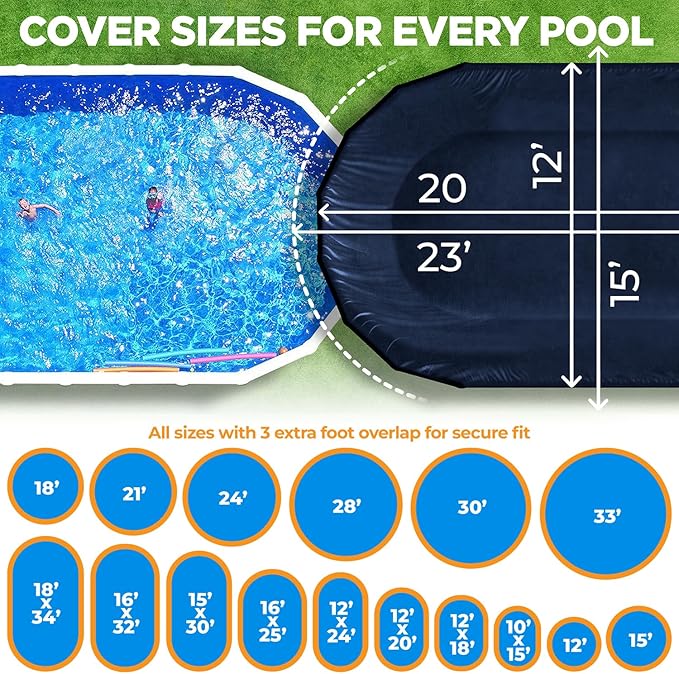 12 x 20 ft Oval Pool Covers for Above Ground Pools, Oval Winter Pool Cover, Swimming Pool Cover, 12x20 Pool Cover, Keeps Out Debris, Cold and UV Resistant, Supreme Mesh, Navy Blue