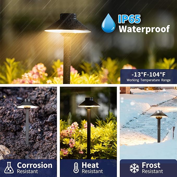 Gardenreet 12V Brass Landscape Path Lights - LED Low Voltage Pathway Lamp IP65 Waterproof, Outdoor Walkway Lighting Wired, Hat Black for Patio Lawn with 3W 270LM 5000K Daylight G4 Bulb (10 Pack)