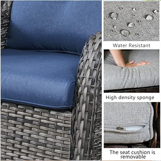 HUMMUH Patio Furniture with Fire Pit 4-Piece Wicker Outdoor Sectional Couch with Swivel Rocking Chairs, Propane Fire Pit Conversation Set for Garden, Backyard, Deck