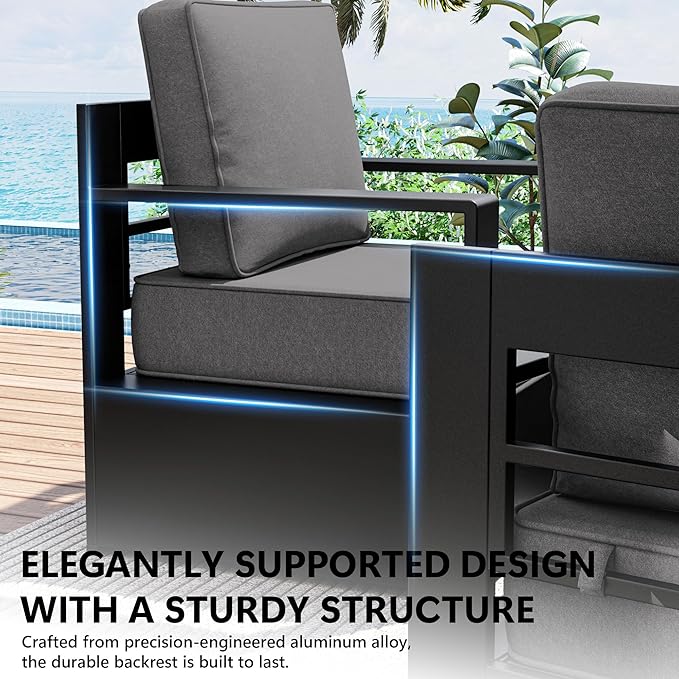 Outdoor Patio Furniture Set, 5-Piece Aluminum Patio Conversation Set All-Weather Metal Outdoor Sectional with 6 Inch Thick Cushions, Deep Setting for Garden, Outside and Porch