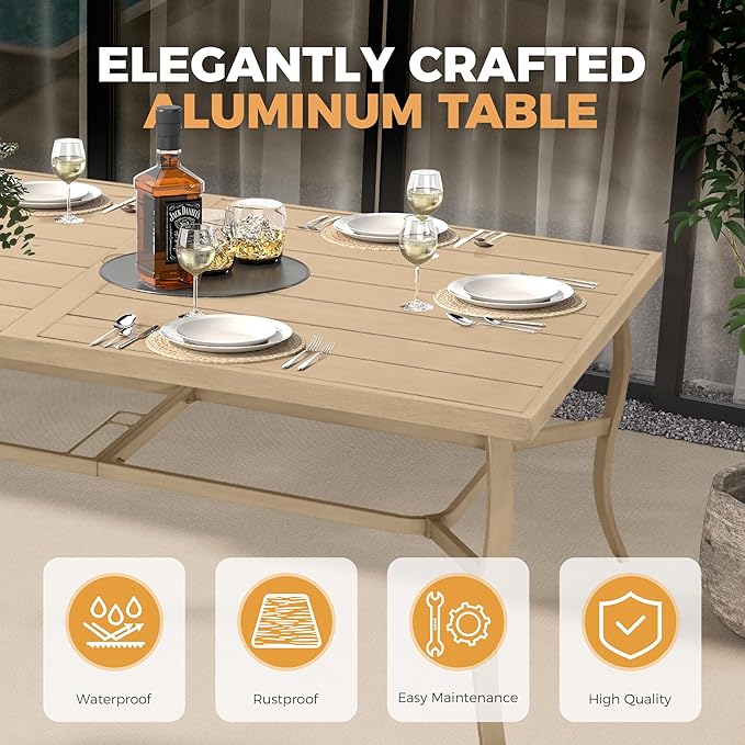 HAPPATIO Aluminum 9 Piece Patio Dining Set - Aluminum Outdoor Dining Set for 8, Patio Dining Table and Chairs Set, Patio Furniture with Table and Chairs (Beige)