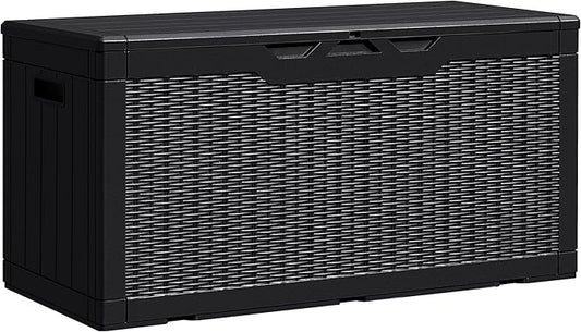 105 Gallon Deck Box Outdoor Indoor Waterproof Storage Box for Patio Furniture, Pool Accessories, Garden Tools, and Cushion Storage, Black