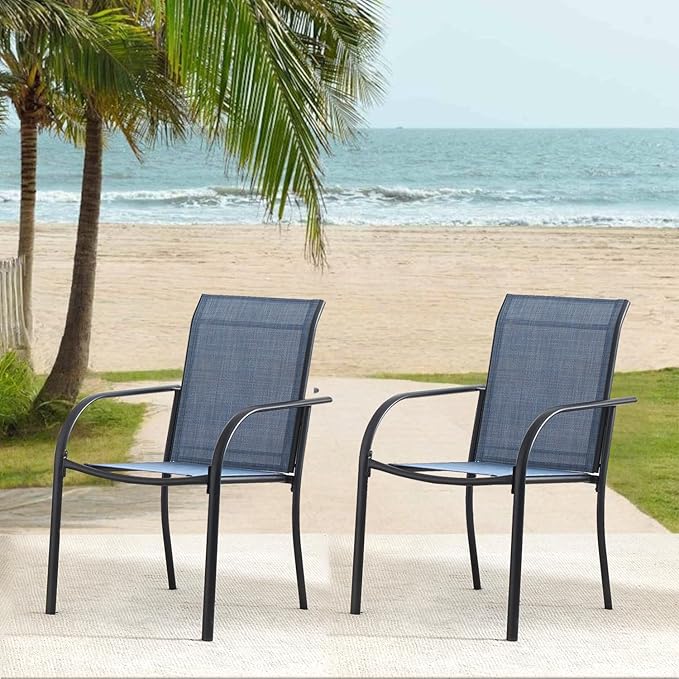 Outdoor Dining Chairs Set of 2, Stackable Patio Chairs with Textilene Fabric, Lightweight Garden Chairs for Poolside, Backyard, Camping, Light Blue