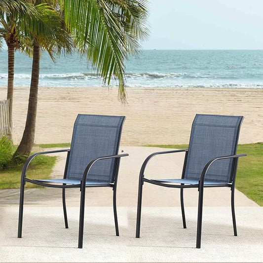 Outdoor Dining Chairs Set of 2, Stackable Patio Chairs with Textilene Fabric, Lightweight Garden Chairs for Poolside, Backyard, Camping, Light Blue