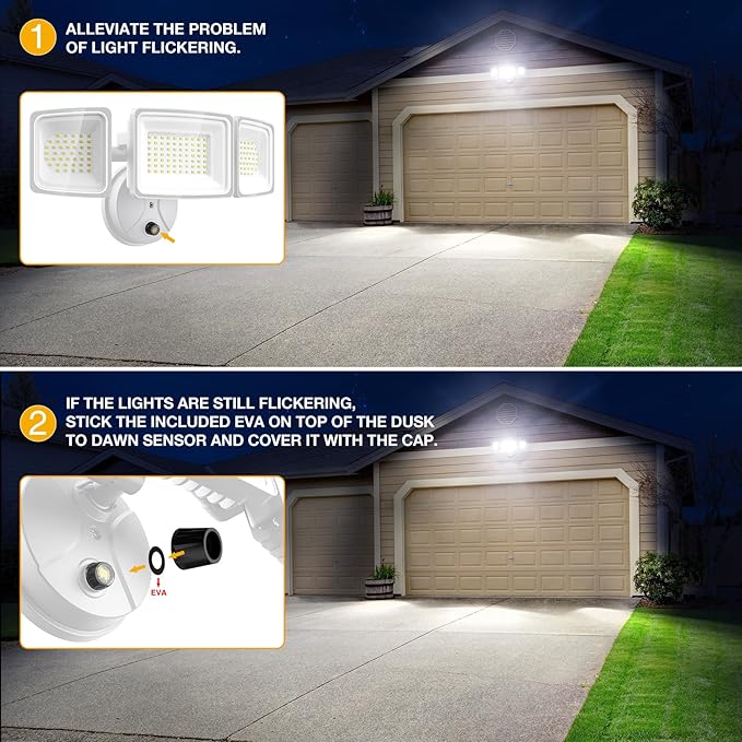 Onforu Dusk to Dawn Outdoor Lighting,100W 9000LM Bright LED Flood Lights,IP65 Waterproof 3 Adjustable Heads Security Lights Fixture,6500K White OutdoorLighting for Garage,Patio,Yard