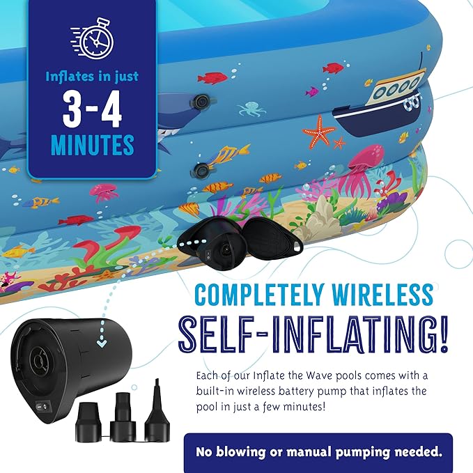 Inflatable Pool with Built in Air Pump (Pink - Large - 120" x 72.8" x 23.6") - Inflatable Swimming Pool for Kids & Adults - Self Inflating Blow Up Pool - Family & Kiddie Pool - Summer Water Party