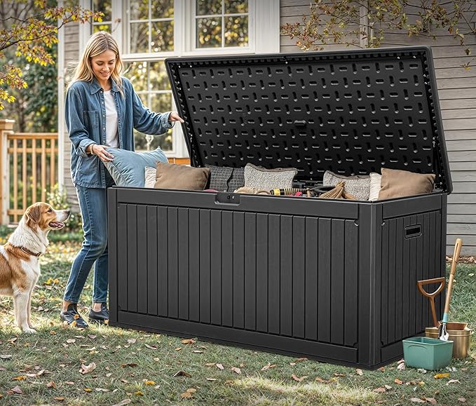 YITAHOME 260 Gallon Large Deck Box with Divider & Side Handles, Outdoor Double-Wall Storage for Patio Furniture Cushions, Garden Pool Accessories, Water Resistant & Lockable