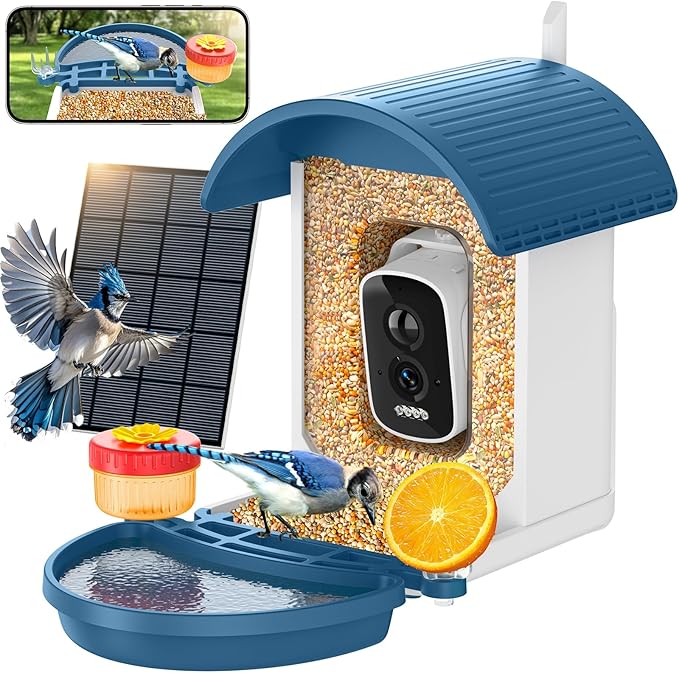 Bird Feeder with Camera, Smart Birdfeeder with Solar-Powered, 5MP AI Identify Birds 11000, Night Vision, Auto Record Video,Instant Notifications, Bird Feeders for Outdoors, Birds Watching Gifts