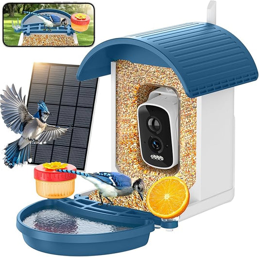 Bird Feeder with Camera, Smart Birdfeeder with Solar-Powered, 5MP AI Identify Birds 11000, Night Vision, Auto Record Video,Instant Notifications, Bird Feeders for Outdoors, Birds Watching Gifts