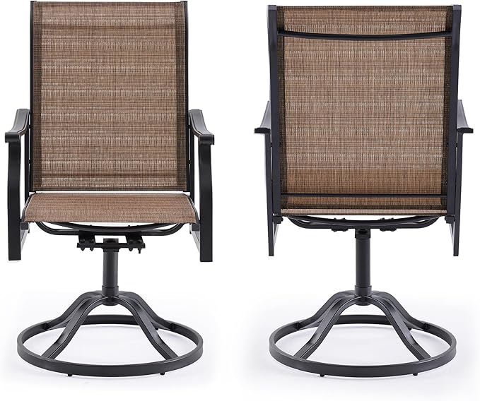 Patio Swivel Chairs Set of 2, Outdoor Dining Chairs with Textilene, Swivel & Rocker Metal Outdoor Patio Dining Chairs All-Weather for Backyard, Brown Fabric with Black Frame