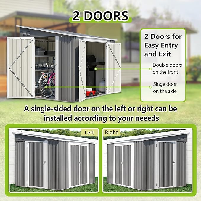 6x8FT Lean to Shed Metal Outdoor Storage Sheds with Floor Frame,Large Tool&Lawn Mower Shed with Two Lockable Doors for Garden Backyard Patio Storage,Outside Waterproof Storage Shed