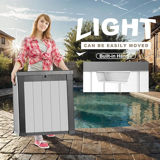 50 Gallon Deck Box,Resin Outdoor Storage Box with Lockable for Patio Furniture, Pool Accessories, Garden Tools, Waterproof Outside Storage Box, Black&White