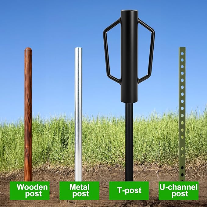 yarlung Fence Post Driver, 17 LBS Heavy Duty Hand Post Pounder with Handles for Metal U Posts, T Posts, Garden Wooden Fence, Black