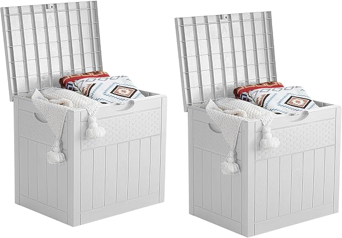 33 Gallon Deck Box Set of 2, Small Outdoor Storage Box Waterproof, Lockable Secure Package Bin Delivery Box for Outside, Patio Cushions Storage Box, Delivery Driver Snack Box for Porch, White