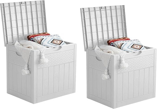 33 Gallon Deck Box Set of 2, Small Outdoor Storage Box Waterproof, Lockable Secure Package Bin Delivery Box for Outside, Patio Cushions Storage Box, Delivery Driver Snack Box for Porch, White