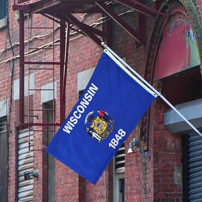 AMZFLAG Wisconsin State Flag 3x5 ft Outdoor, Heavy Duty 3 Ply Polyester WI Wisconsin Flags with 2 Brass Grommets, Patriotic Double Sided State of Wisconsin Flag for Outside