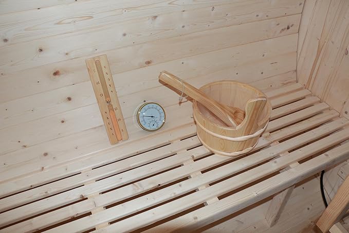 Outdoor Wood Steam Sauna, Canadian Pine Barrel Sauna Room for 3-4 Person with 4.5KW ETL Certified TOULE Heater, Rocks, 8mm Tempered Glass, Waterproof System