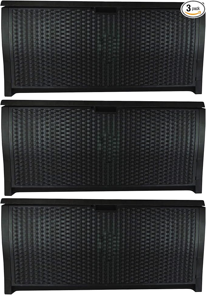 Suncast 99 Gallon Deck Garden Garage Home Wicker Resin Pool Box, Mocha (3 Pack)