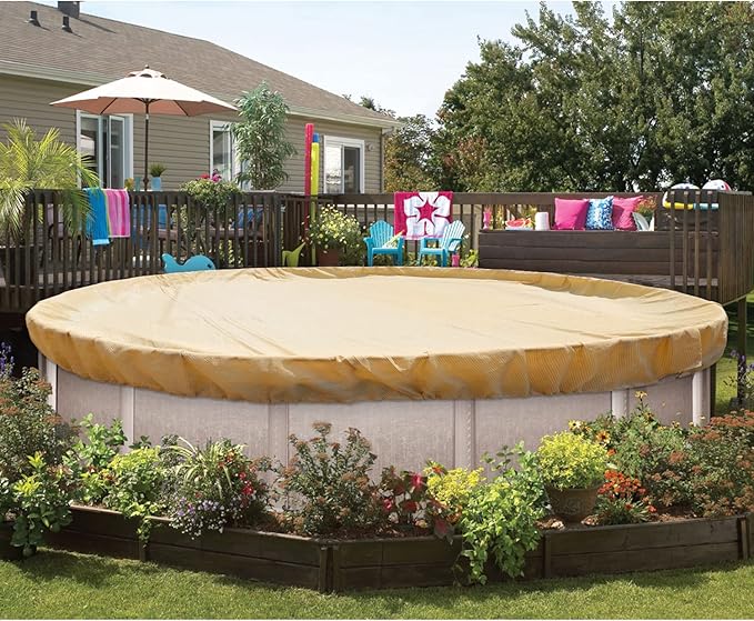 ECOOPTS Round Pool Cover for Above Ground Pools, Swimming Pool Cover Protector Winter Safety Cover (10 ft, Beige)