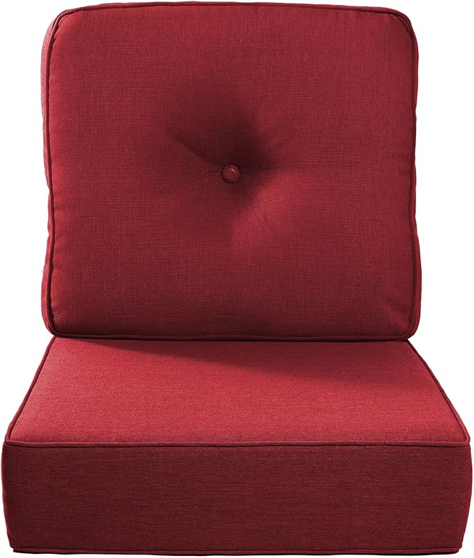 Pop 22x25/22x24 Outdoor Couch Cushions for Patio Funiture Set of 3 - High Back Outside Seat Cushions for Lawn Wicker Dining Chair Rocker Glider Loveseat 3-Seater Sectional Sofa - Red/Button