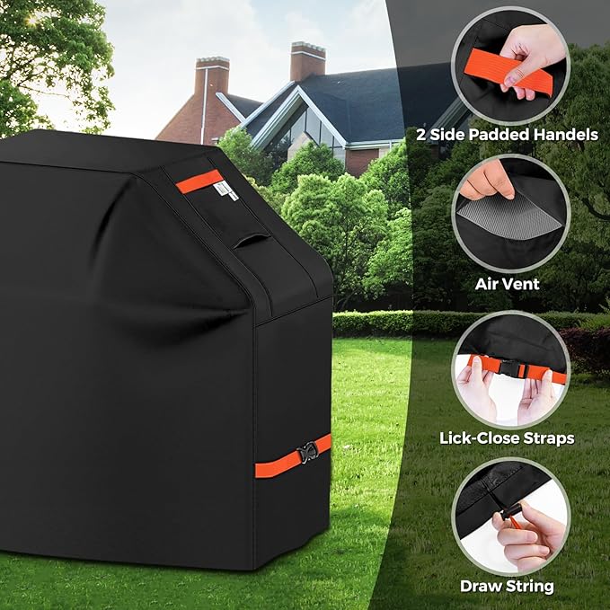 59Inch Heavy Duty Grill Cover for Outdoor Grill Thick Waterproof UV & Fade Resistant BBQ Cover with Adjustable Straps, Suitable for Weber,Black Stone, Charbroil etc, Black