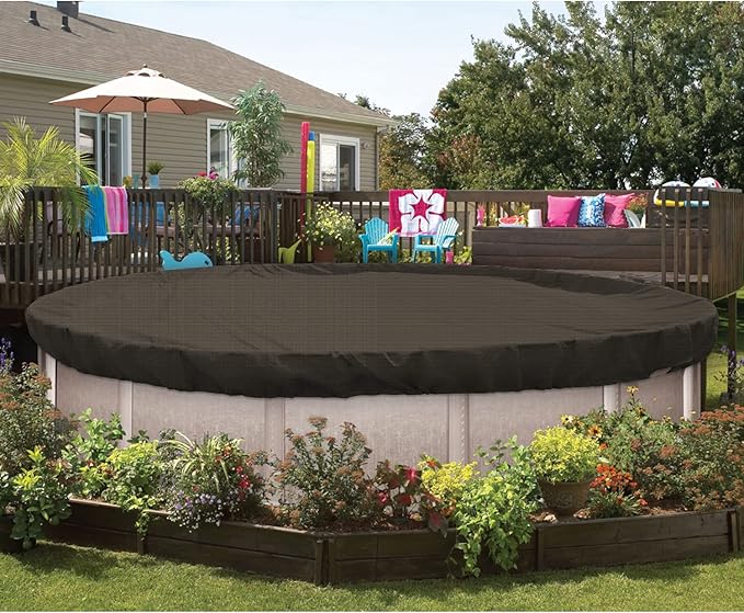 ECOOPTS 12 ft Round Pool Cover for Above Ground Pools, Swimming Pool Cover Protector Winter Safety Cover (Brown)
