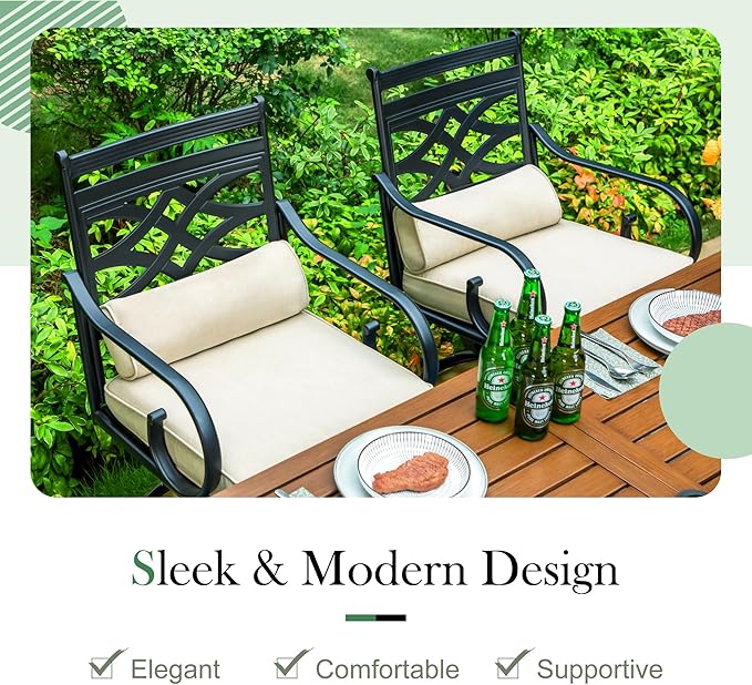 Sophia & William Swivel Patio Dining Set for 4, Outdoor Table and Chairs, Removable Seat Cushions, 37" Black Frame & Wood-Like Tabletop