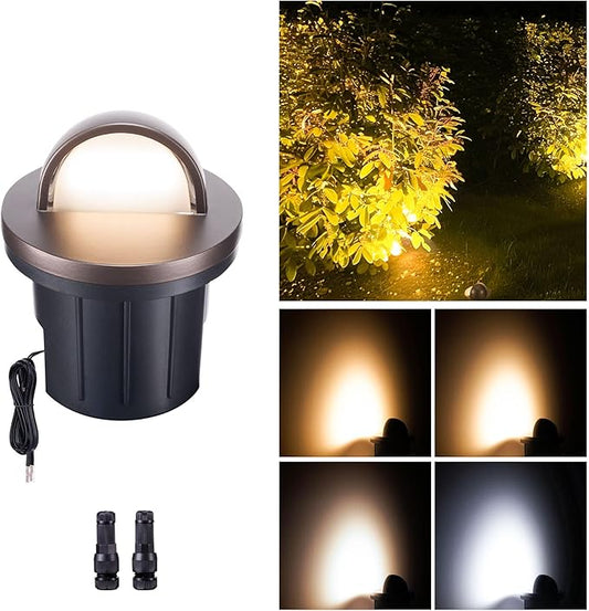 Landscape Well Lights, 5 CCT Selectable (Warm to Cool White) LED Low Voltage Ground Lights Outdoor, 12V IP67 Waterproof, Anti-Glare Wired Aluminum ORB for Outside Path Tree Walkway 6W 420LM