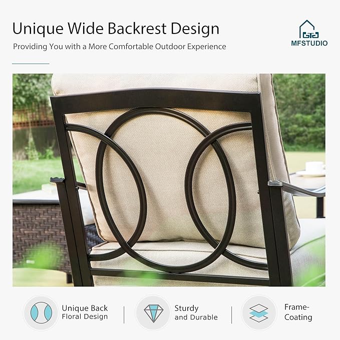 MFSTUDIO 4 Pieces Outdoor Patio Furniture Set, Metal Outdoor Conversation Set, Rattan Wicker Patio Sectional with 2 x Swivel Single Sofa, 3-Seat Sofa, 1 x Coffee Table, Beige