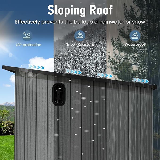 Domi 6.2x7.8 FT Outdoor Resin Storage Shed, All-Weather Double-Wall Storage Building with Sloping Roof for Backyard, Garden, Lawn Tools, Mower, Bike & Pool Equipment, Lockable Doors, Ventilated Roof
