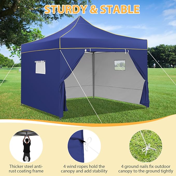 COBIZI Canopy Tent 10x10 Pop Up Canopy, Easy Setup Canopy with Sidewalls Waterproof & UPF 50+, Heavy Duty Commercial Instant Craft Fair Tent for Party, Event, Vendor, Farmer Market(D Bluei)