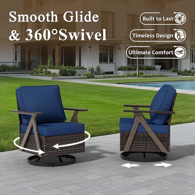 Outdoor Wicker Swivel Chairs Set of 2, Patio Furniture Set with 360 Degree Wicker Swivel Rocking Chairs with Metal Frame and Deep Seating