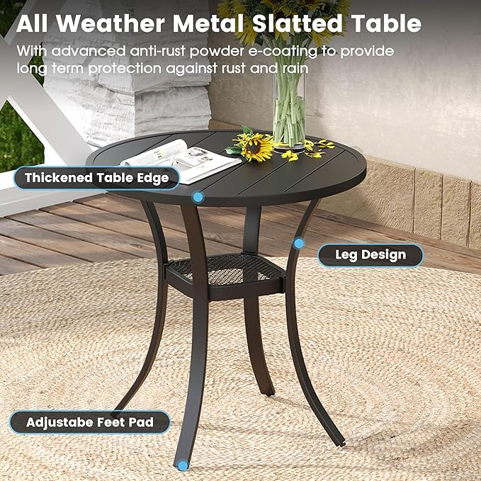 DIFY 3 Pieces Outdoor Patio Bistro Dining Set, 2 Dark Grey Textilene Swivel Dining Chairs and 27.6" Black Small Round Dining Table, Outdoor Table and Chairs