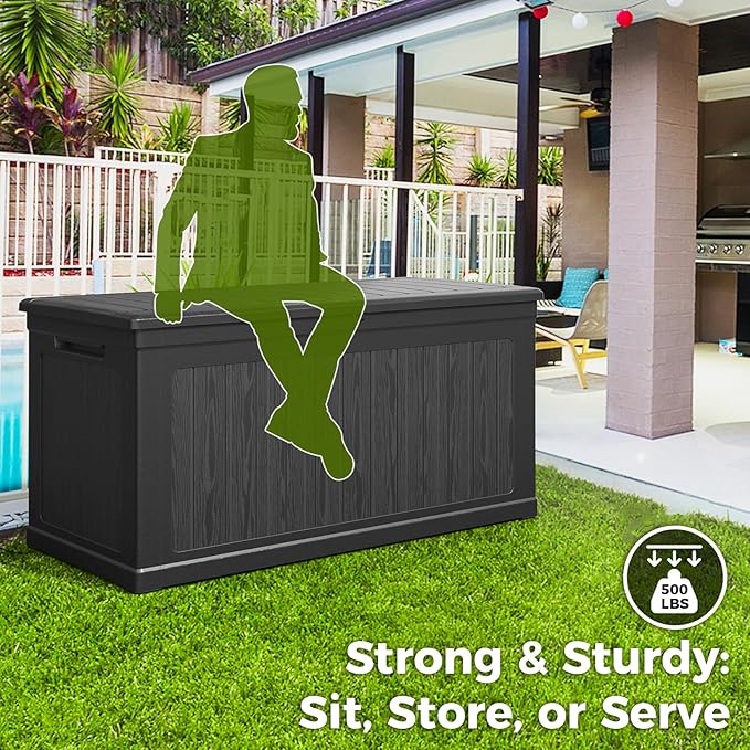 Lyromix 230 Gallon Outdoor Large Resin Storage Box, Waterproof Deck Box Lockable & UV-Resistant, Outside Cushion Storage for Patio Furniture, Garden Tools, Pool Accessories, Black