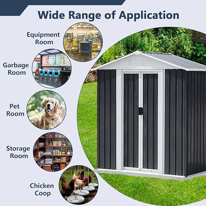 5FT x 3FT Outdoor Storage Metal Anti-Corrosion Utility Tool House with Lockable Door & Shutter Vents，Outdoor Waterproof Garden Tool Storage Sheds（with Metal Foundation）