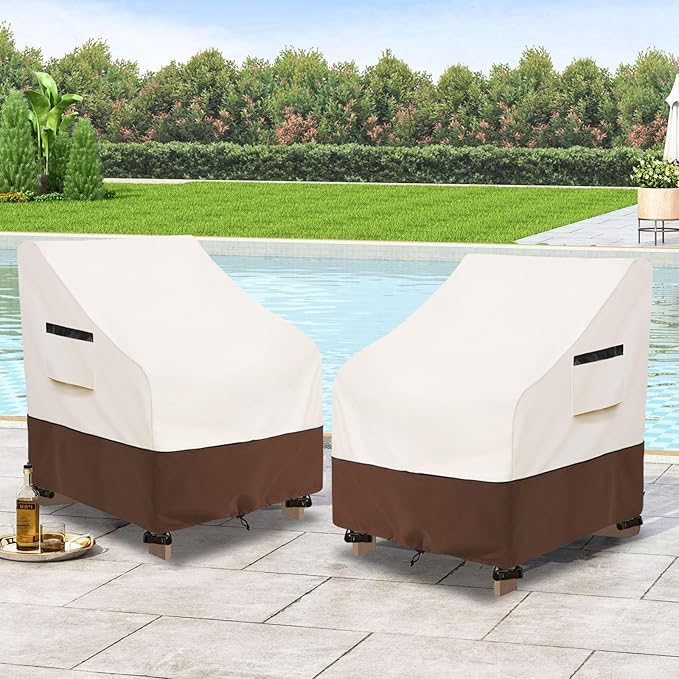 Patio Chair Covers 2 Pack - Waterproof Heavy Duty Patio Furniture Covers for Outdoor Lounge Deep Seat Chair(28 W x 30 D x 32 H inches) Beige & Brown