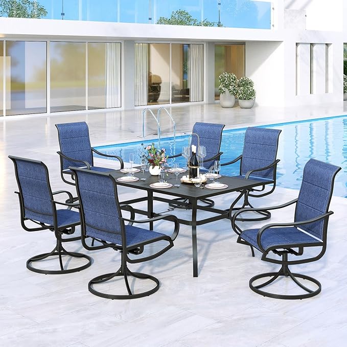 MFSTUDIO Outdoor Swivel Patio Dining Chairs Set of 6, High Back Padded Textilene Patio Chairs for Balcony, Backyad, Deck, Garden (Padded Navy Fabric,Black Frame)