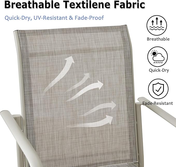 Patio Chairs Set of 4, Outdoor Dining Chairs with Breathable Textilene Fabric, Stackable Patio Chairs for Lawn, Garden, Backyard, Poolside, Grey