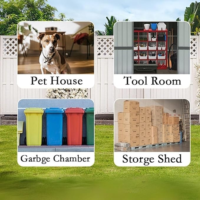 10x8ft Outdoor Storage Shed, Galvanized Steel Garden Shed with Sloping Roof, Lockable Double Doors and 32 Vents, Large Capacity Utility Tool Storage for Backyard Patio