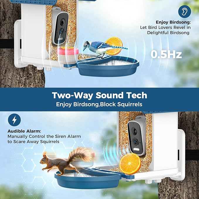 Bird Feeder with Camera, Smart Birdfeeder with Solar-Powered, 5MP AI Identify Birds 11000, Night Vision, Auto Record Video,Instant Notifications, Bird Feeders for Outdoors, Birds Watching Gifts