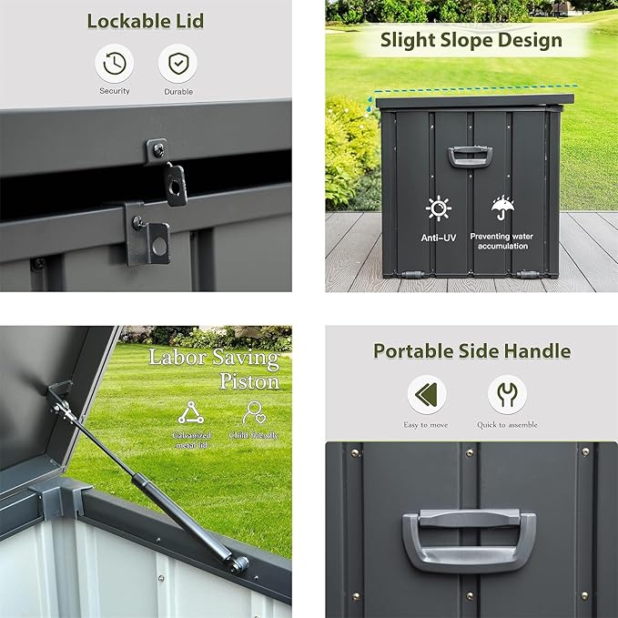 CHUNLY 150 Gallon Outdoor Indoor Deck Box with Lockable Lids Patio Storage Box Waterproof Storage Bin for Furniture Cushions, Throw Pillows, Garden Tools (Dark Gray)