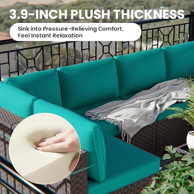13 Pieces Outdoor Patio Furniture Set with Propane Fire Pit Table Outdoor Furniture Patio Sectional Sofa Conversation Sets w/ETL Approved 43" Gas Outdoor Fire Table & Coffee Table (Blue)