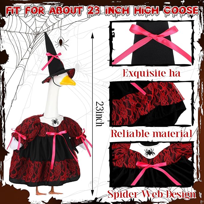 Suzile Halloween Porch Goose Outfit Witch Costume for 23" High Cement or Plastic Goose Clothes for Yard Lawn Outdoor Garden Patio Halloween Gothic Vampire Dress up Concrete Duck Statue Holiday Decor