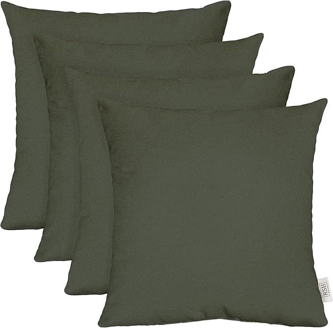RSH DECOR: Sunbrella Square Throw Pillows Set of 4 | 24" x 24" | Water and Fade-Resistant Performance Fabric | Outdoor Pillow Covers with Down-Alternative Inserts | Made in USA (Cast Ivy Green)