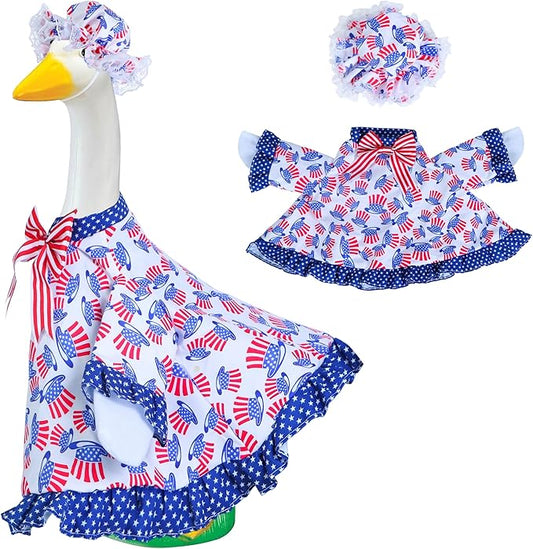 4th of July Goose Outfit Independence Day Clothes for Porch Goose 23" Cement Statue - Outdoor Patio Yard Lawn Decoration