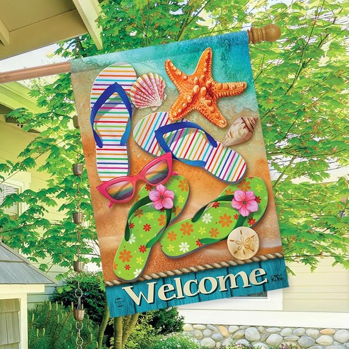Surfside Flip Flops Summer House Flag Welcome Beach 28" x 40" Briarwood Lane