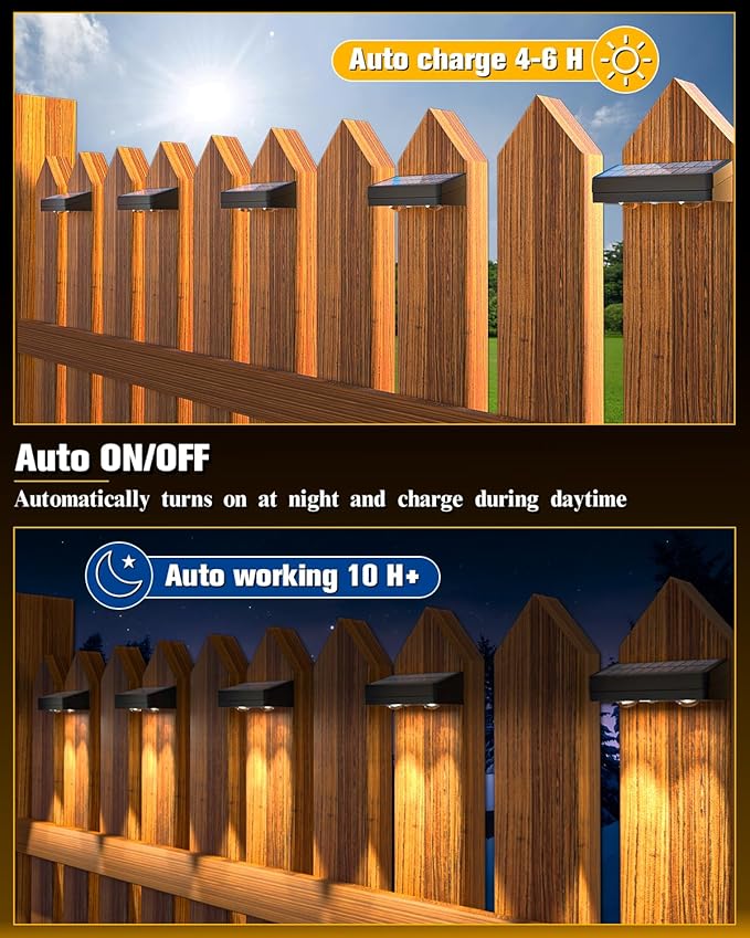 Solar Fence Lights 8 Pack, 50 Lumens Outdoor Fence Solar Lights with 12 Modes RGB Color Glow LED Solar Lights Outdoor Waterproof, Solar Lights for Patio, Backyard, Deck, Fence, Railing.