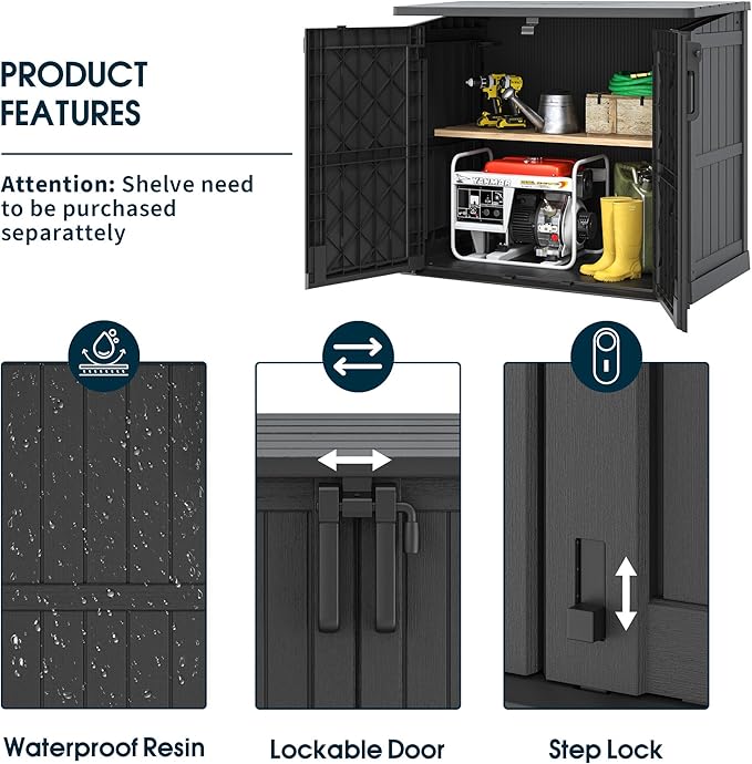 Light Gray Outdoor Resin Storage Shed 36 Cu. Ft. Garden Horizontal Storage Extra Large Capacity Weather Resistant Storage Box, Lockable Resin Waterproof Shed for Garbage Cans, Garden Tools